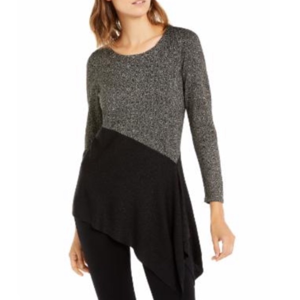 Alfani Colorblock Shimmer Asymmetrical Sweater